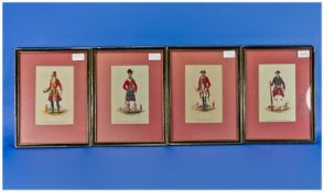 Set of 4 Framed Military Prints Depicting ``The Wiltshire Malta 1760``, ``The 75th Regiment of Foot