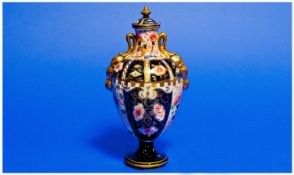 Royal Crown Derby Lidded Urn Shaped Vase. Dated 1890`s. Over Painting to Body of Vase. Height 7.5