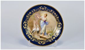 Very Fine Quality Small Hand Painted Vienna Plate. c.1890`s. Blue beehive to base. 6.5 inches