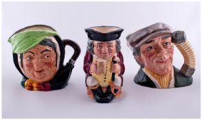 Two Royal Doulton Character Jugs Sairey Gamp D 5451 And The Busker D 6775 Together With A Toby Jug