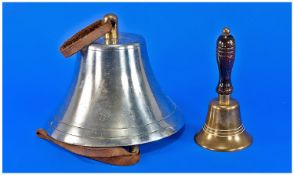 Silver Plated & Brass Hanging Pub Bell, Height 7 Inches, Diameter 8½ Inches, Together With A Small