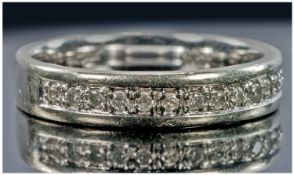 9ct White Gold Diamond Half Eternity Ring, Set With A Row Of Round Brilliant Cut Diamonds, Fully