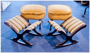 Pair Of 1950`s Gold Draylon Footstools, Together With 2 Other Footstools.