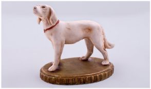 Royal Dux Dog Figure. Circa 1920`s. 4.5 inches high. Condition is good all aspects.