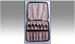 A Set of Six Silver Teaspoons, boxed. Hallmarked Sheffield 1920. 74 grams.