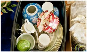 Box of Assorted Pottery- including Royal Doulton part tea service, gold lace and English