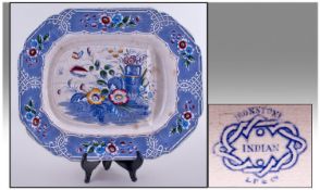 Large Staffordshire Meat Plate, coloured transfer printed. Ironstones. Indian Pattern c 1880, 19