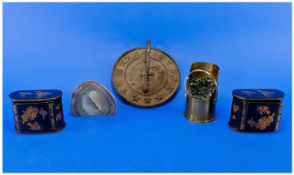 Box Of Misc Collectables, Comprising Sun Dial, Piece Of Agate Stone, Two Chinoiserie Decorated