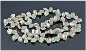 Pastel Mint Green and White Keshi Pearl Necklace, brilliant high natural lustre, organic shaped,