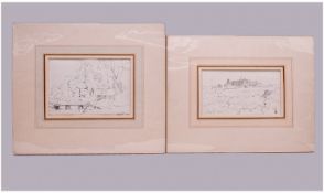 Benjamin Williams Leader RA (1831-1923) Two Pencil Drawings. 1, Footbridge in a wooded landscape