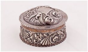 Late Victorian Silver Trinket Box And Cover, Embossed Floral And Scroll Decoration, Fully