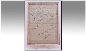 Manchester City Autographs, full team sheet, original signatures, 1949/50 team, framed and glazed.