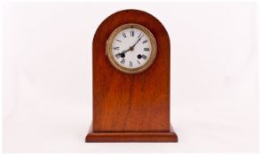 Early Twentieth Century Oak Mantle Clock, white dial, Roman Numerals, 12 inches in height. French