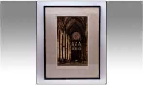 Edward W Sharland. Coloured Etching. Internal View Of Westminster Abbey, Pencil Signed And Titled.
