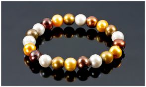 Multi Shaded Freshwater Pearl Bracelet, 8-9mm near round pearls in gold, bronze, silver grey and