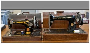 Two Vintage Singer Sewing Machines. From the ``Singer Manufacturing Company.`` Both in wooden case.