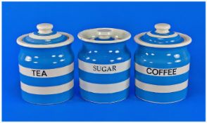 T.G Green Original Cornishware Blue And White 3 Piece Set of tea canister, coffee canister and