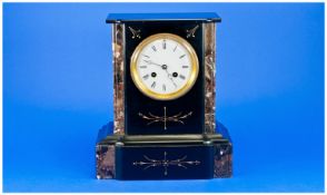 Edwardian Shaped Two Tone Black Slate Mantel Clock, with 8 day movement, striking on a bell, white
