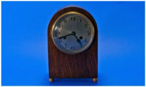 Early Twentieth Century Mahogany Mantle Clock, silvered dial, Arabic Numerals, 11 inches in height.