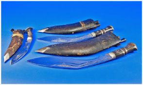 Three Various Indian Kaanta or Dafya, also known in Nepal as kukri, the largest 16.25 inches long,