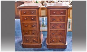 Pair Victorian Flame Mahogany Side Cabinets With A Five Door Graduated Front. With round turned