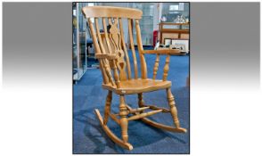 Reproduction Beechwood Lancashire Slat Back Rocking Chair on Turned legs and Supports.