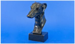 Bronze Bust `Mick The Miller, English Derby, 1929-1930, the greyhound`s head mounted on a