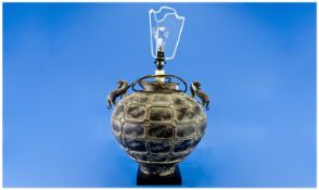 An Impressive Oriental Style Large Globular Shaped Lamp Base, with figural dragon handles. Stands