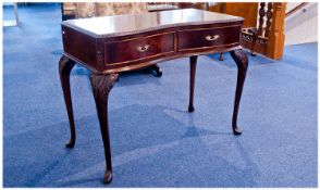 Walnut Veneered Serpentine Fronted Side Table, Two Frieze Drawers, Raised On Carved Cabriole Legs,