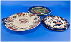 Three Victorian Cabinet Plates, comprising Doulton, Burslam, `Alma`, Majollica, and Staffordshire.