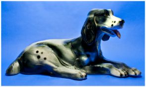 Large Italian Ceramic Dog Figure of a Spaniel in sitting position. Signed to underside. 15 inches