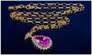 9ct Gold Pink Topaz And Diamond Pendant, Set With A Large Pear Shaped Topaz Surrounded By Small