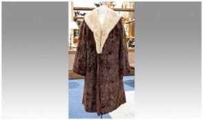 Red Brown Ermine Coat with Light Blonde Mink Collar, the narrow shawl collar lined in the ermine,