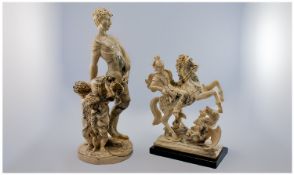 Modern Decorative Resin Sculptures Of Figure Groups. One of a man and two young boys carrying a