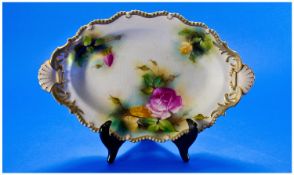 Royal Worcester Hand Painted Shaped ` Roses ` Shallow Dish. Signed Harper. Date 1909. 12.25 Inches