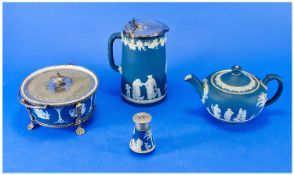 Wedgwood Jasperware Teapot Together With A Water Jug And Small Pepperette Together With An Unmarked