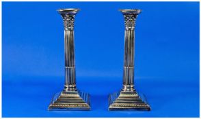 A Pair Of Regency Sheffield Plate Candlesticks. Marked T.R & Co. Standards in the form of fitted