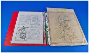 Folder containing various old maps comprising 1792 County Map of Lancashire by T Cary, original