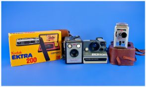 Kodak Ektra 200 Camera, Polaroid Land Camera and Brownie Model 1 camera together with carry case