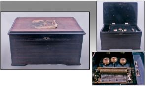 Swiss Good Quality Oak Leafed 19th Century Lidded Music Box. Plays 6 airs on 3 bells. Excellent