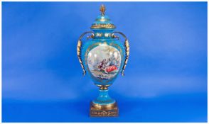 Fine Quality Mid 20th Century Hand Finished Ceramic and Ormolu Tall Two Handle Vase. Sevres marks