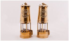 The Protector Eccles Miners Brass Lamps, 2 In Total. Lamp & Lighting Co. Each 10 inches high.