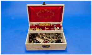 Jewellery Box Containing A Collection Of Costume Jewellery, Chains, Brooches, Wristwatch etc