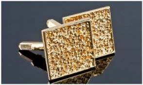 Pair Of Gents 9ct Gold Cufflinks, Of Square Form With Modern Moulded Design To Fronts, Swivel Bar