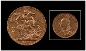 Victorian 22ct Gold Full Sovereign, Jubilee head. date 1890. 7.99 grams.