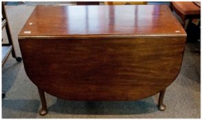 Antique Georgian Mahogany Drop Leaf Table, with shaped flaps, on cabriole legs and pad feet. Circa