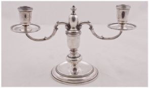 Silver 20th Century Small Two Branch Candelabra of good quality. Hallmarked London 1989. Stands 6
