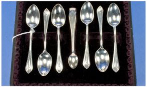 Elkington & Co, Boxed Set of Six Silver Tea-Spoons and Matching Sugar Tongs. Hallmark Birmingham