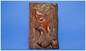 Quality 19th Century Wood Carving Of Jesus pre-raphaelite style. Indistinctly inscribed to left