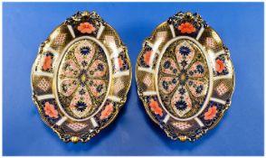 Royal Crown Derby Imari Fine Pair Of Trinket Footed Shaped Dishes. Pattern number 1128. Date 1934.